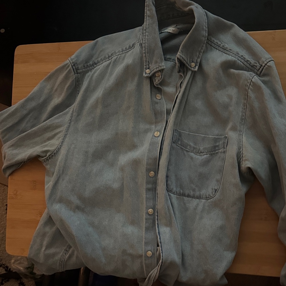 Pull & Bear Casual Denim Button-Up Shirt